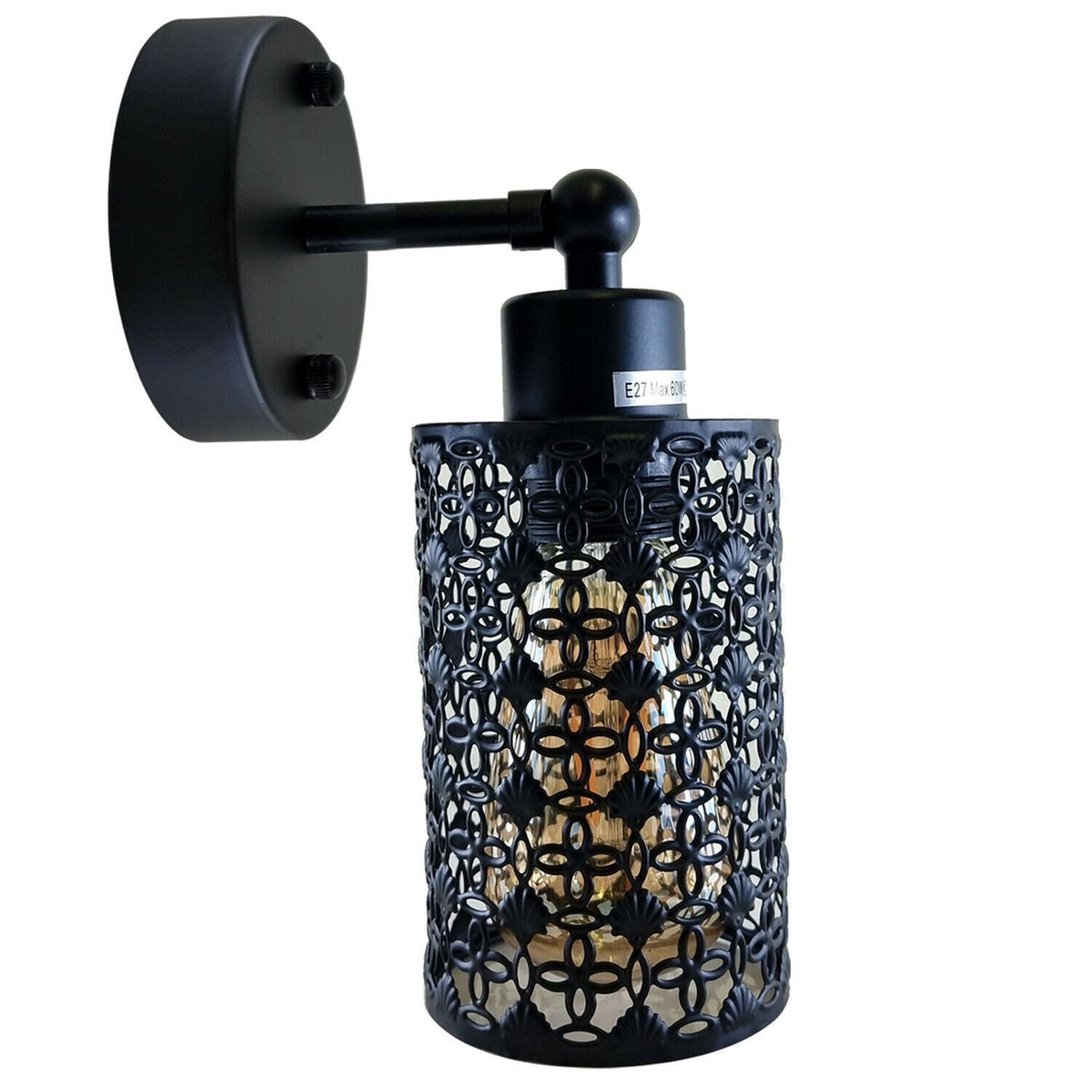 Wall Sconce with Perforated Cage – Black or Brushed Copper, E27 - Black, Drum Style 4 Black, Without Bulb