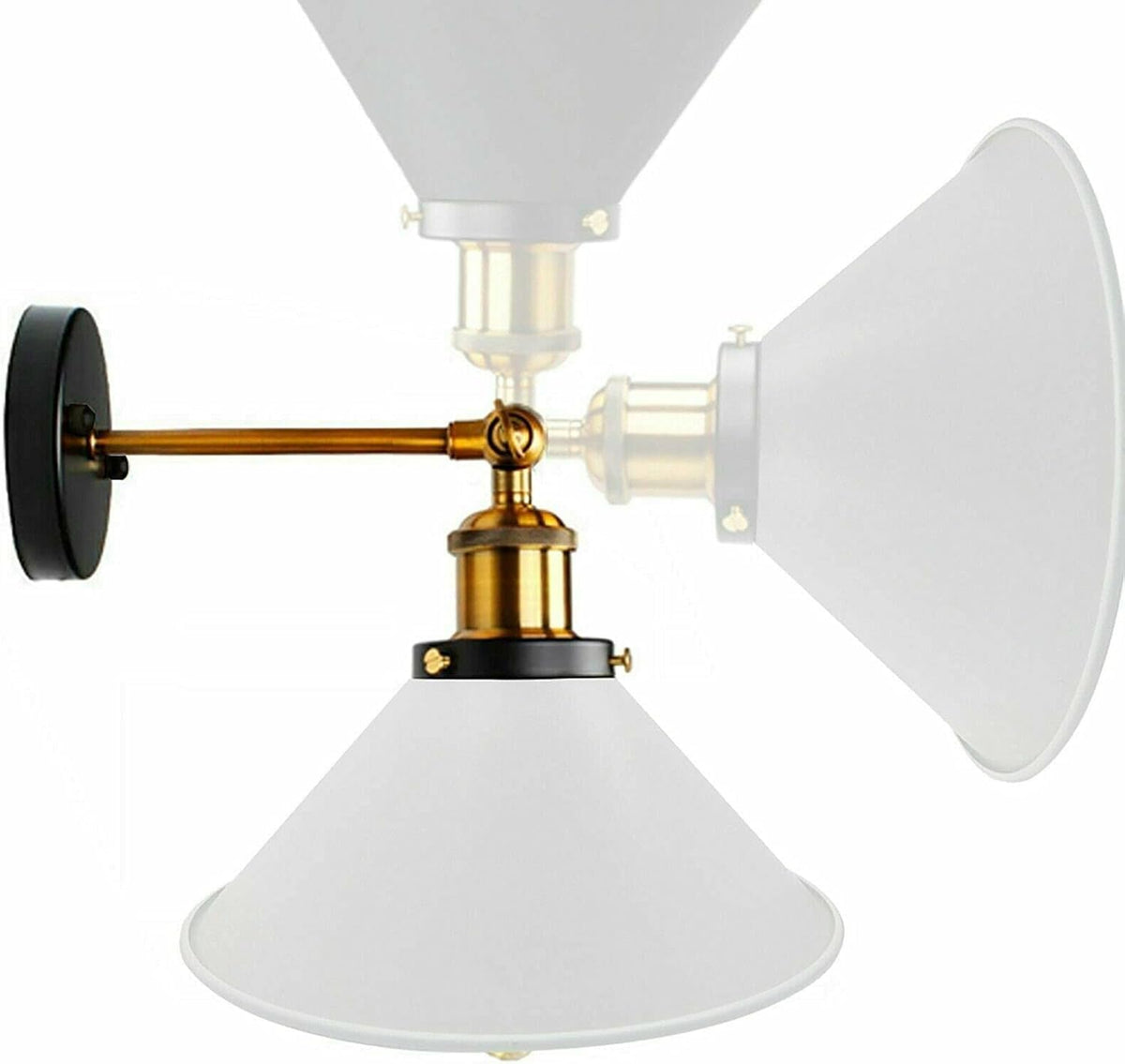 Swing Arm Wall Light with Flat Cone Shade – Pack of 2, Black or Brass - photo 9