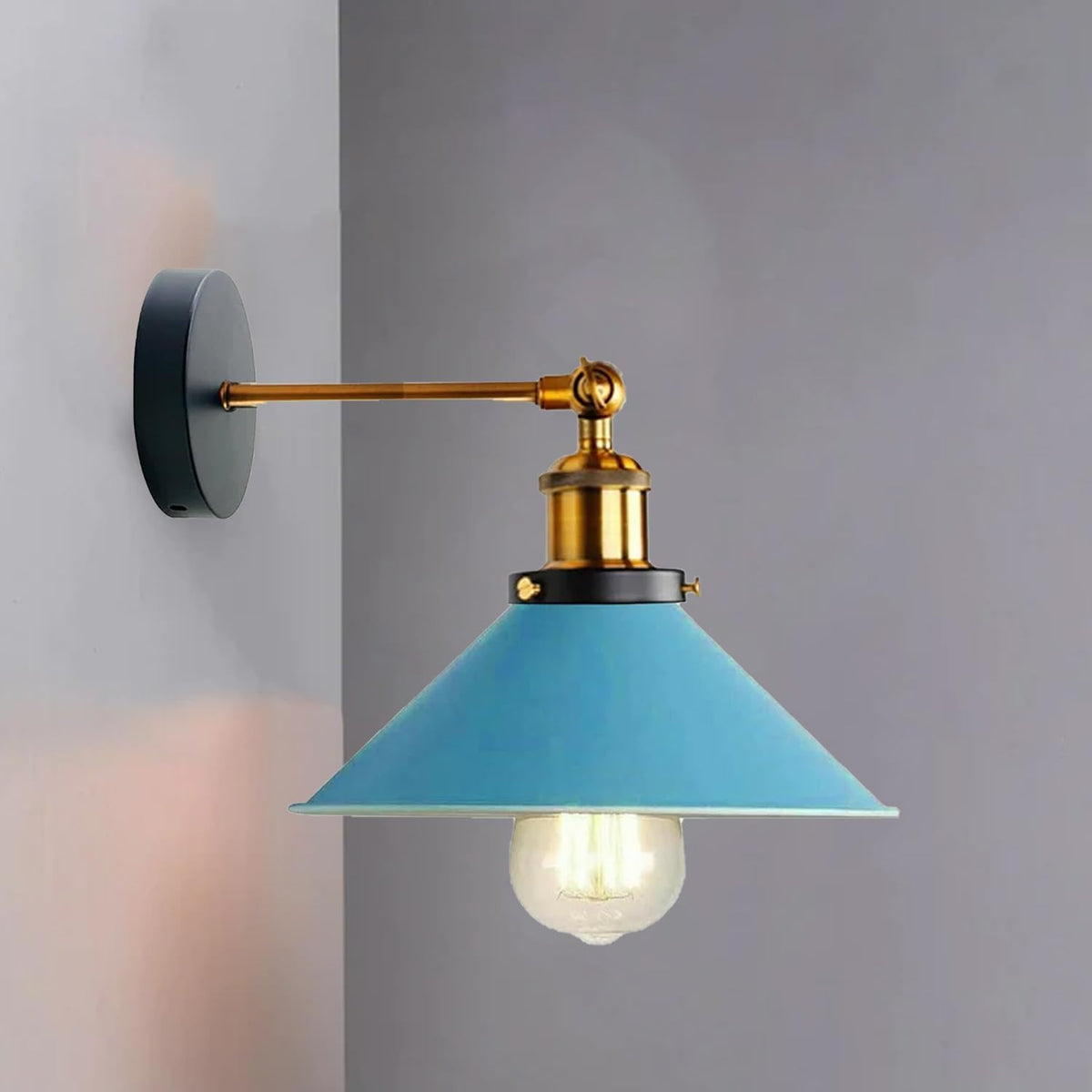 Swing Arm Wall Light with Flat Cone Shade – Pack of 2, Black or Brass - photo 10