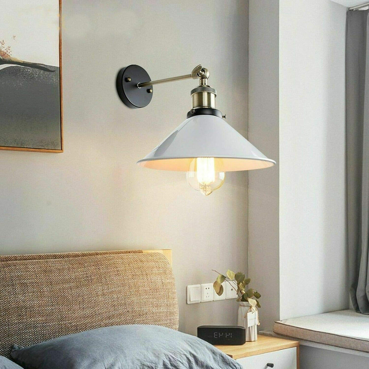Swing Arm Wall Light with Flat Cone Shade – Pack of 2, Black or Brass - photo 14