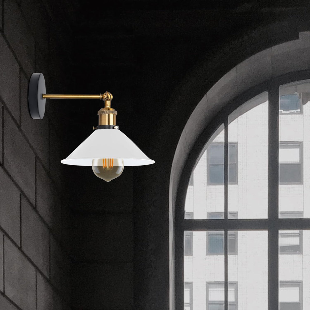 Swing Arm Wall Light with Flat Cone Shade – Pack of 2, Black or Brass - photo 15