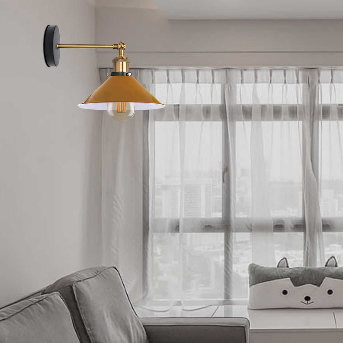 Swing Arm Wall Light with Flat Cone Shade – Pack of 2, Black or Brass - photo 25