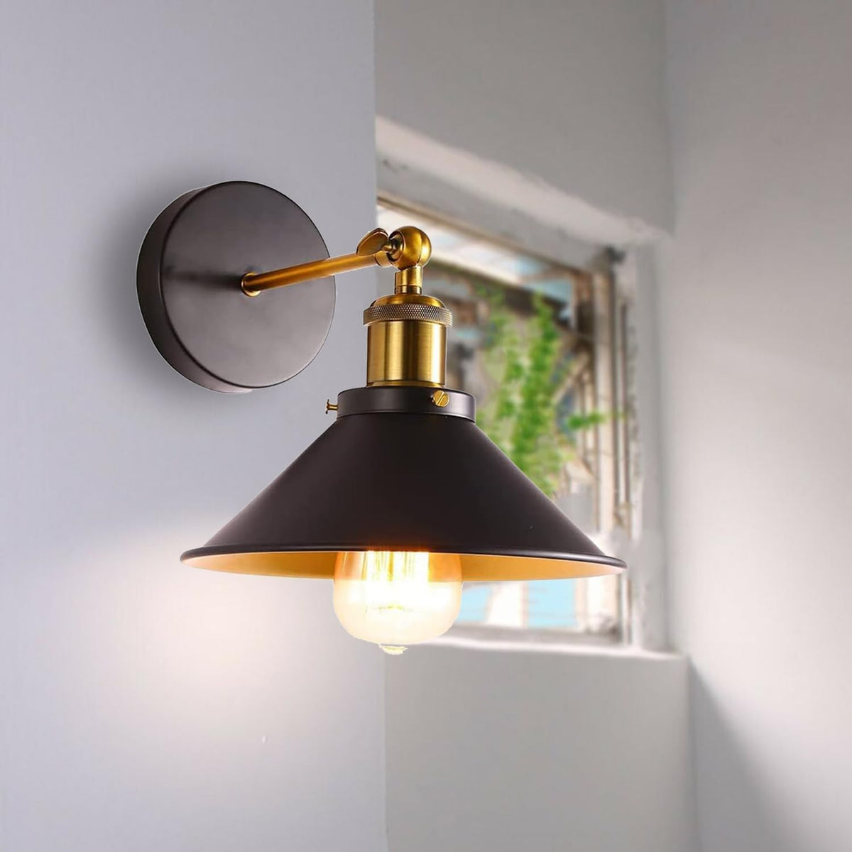Swing Arm Wall Light with Flat Cone Shade – Pack of 2, Black or Brass - photo 33