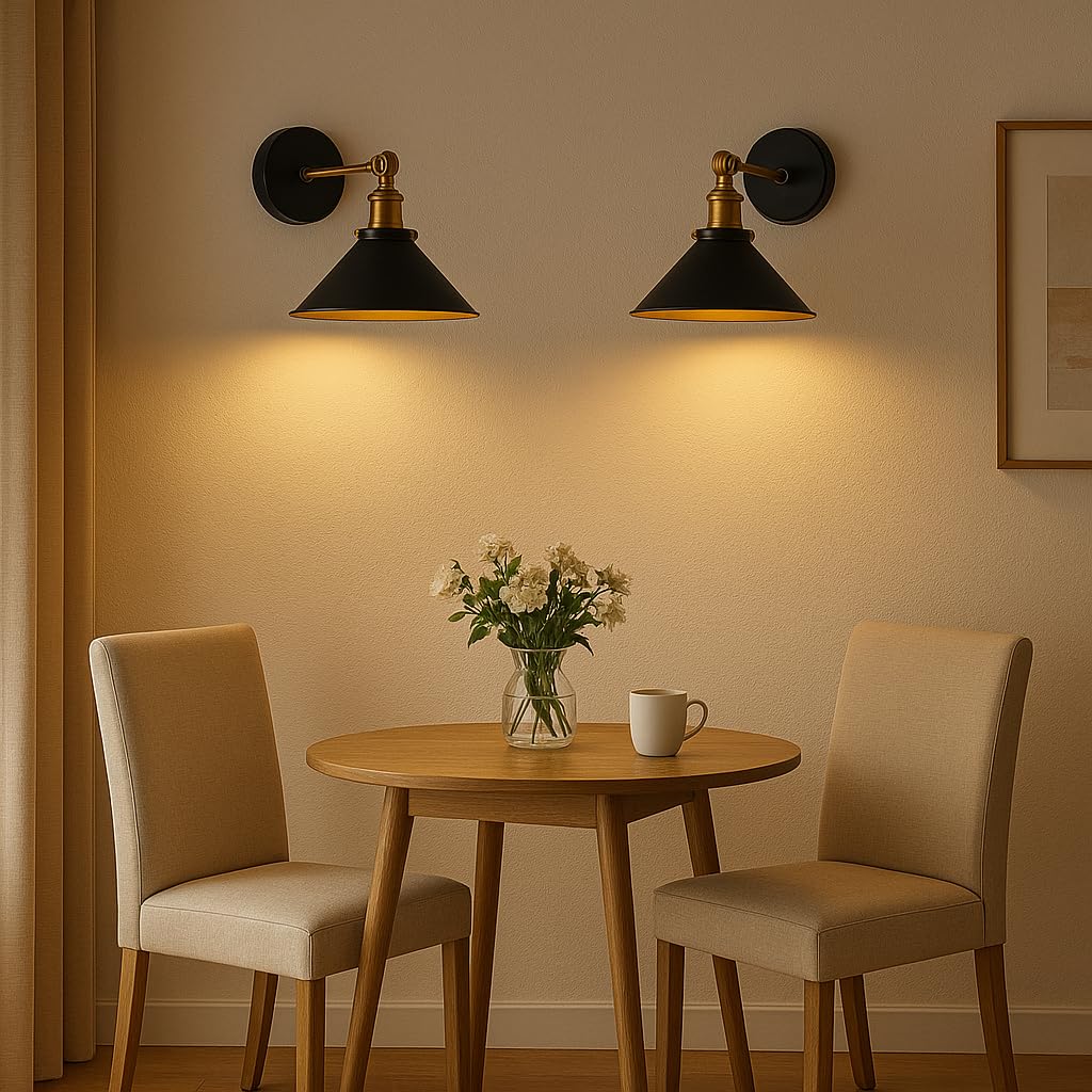 Swing Arm Wall Light with Flat Cone Shade – Pack of 2, Black or Brass - photo 35