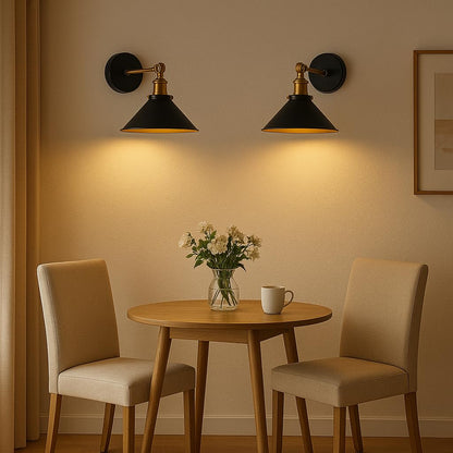 Swing Arm Wall Light with Flat Cone Shade – Pack of 2, Black or Brass - photo 35