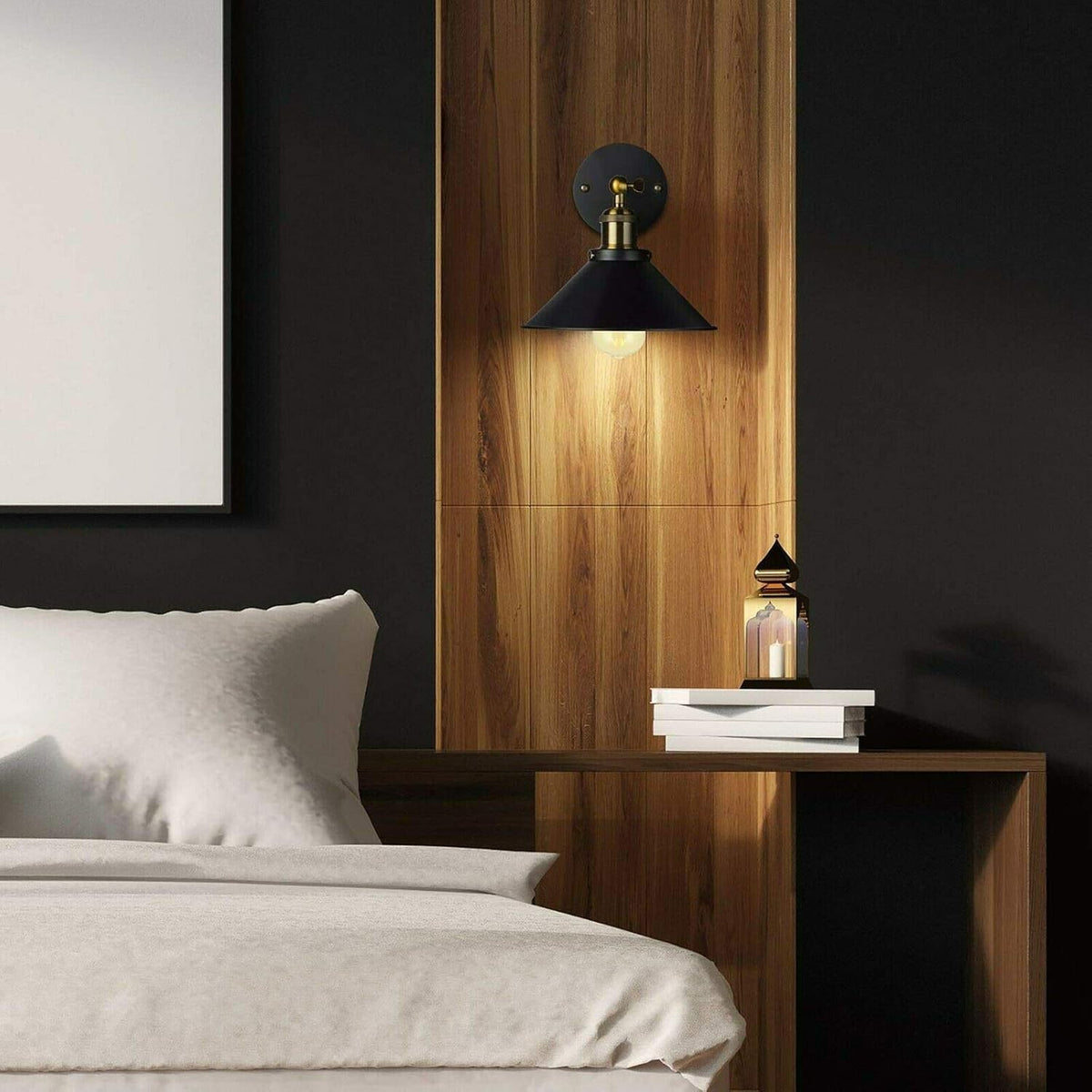 Swing Arm Wall Light with Flat Cone Shade – Pack of 2, Black or Brass - photo 6