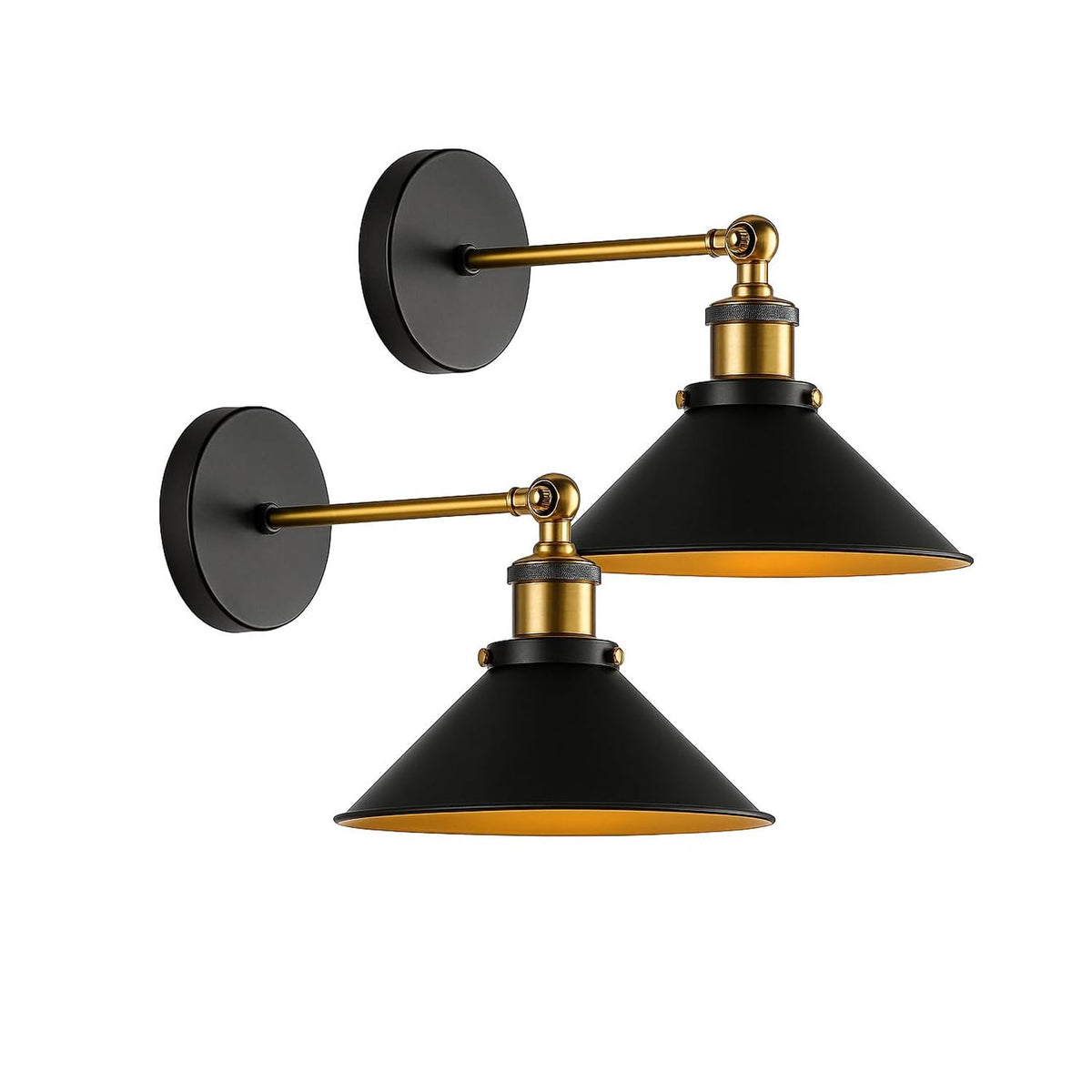 Swing Arm Wall Light with Flat Cone Shade – Pack of 2, Black or Brass - photo 43