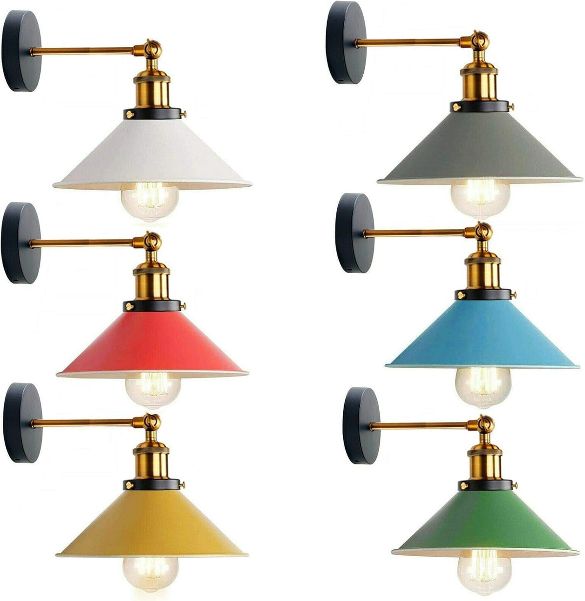 Swing Arm Wall Light with Flat Cone Shade – Pack of 2, Black or Brass - photo 8