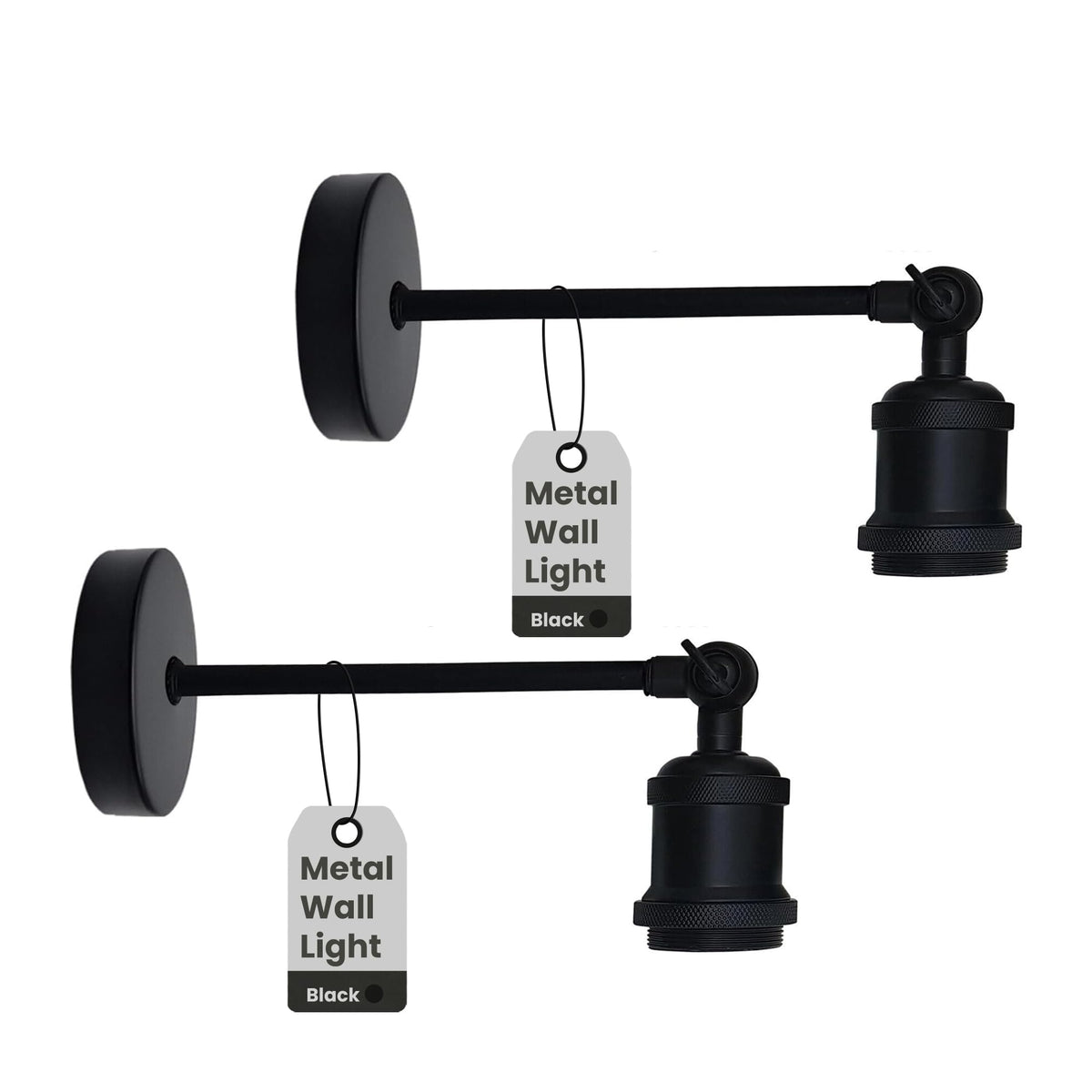 Swing Arm Wall Light with Flat Cone Shade – Pack of 2, Black or Brass - Black, No Shade, Without Bulb