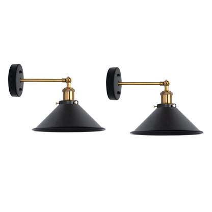 Swing Arm Wall Light with Flat Cone Shade – Pack of 2, Black or Brass - Yellow Brass, Flat Cone 22 cm Black, Without Bulb