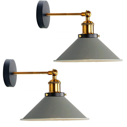 Swing Arm Wall Light with Flat Cone Shade – Pack of 2, Black or Brass - Yellow Brass, Flat Cone 22 cm Grey, Without Bulb