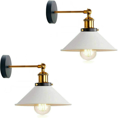 Swing Arm Wall Light with Flat Cone Shade – Pack of 2, Black or Brass - Yellow Brass, Flat Cone 22 cm White, Without Bulb