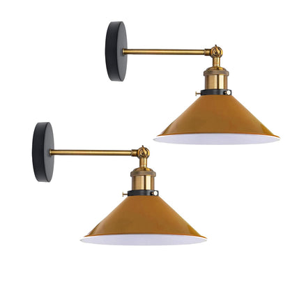 Swing Arm Wall Light with Flat Cone Shade – Pack of 2, Black or Brass - Yellow Brass, Flat Cone 22 cm Yellow, Without Bulb