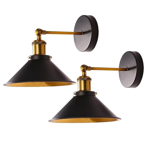 Swing Arm Wall Light with Flat Cone Shade – Pack of 2, Black or Brass