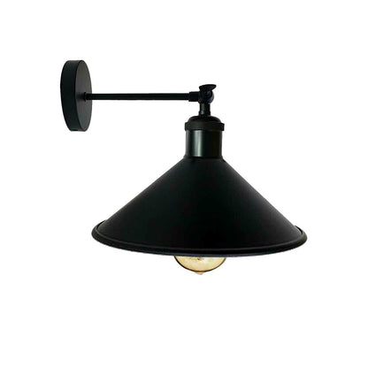 Straight Arm Wall Sconce with Shade – Black or Yellow Brass, E27 - Black, Flat Cone 22 cm Black, Without Bulb