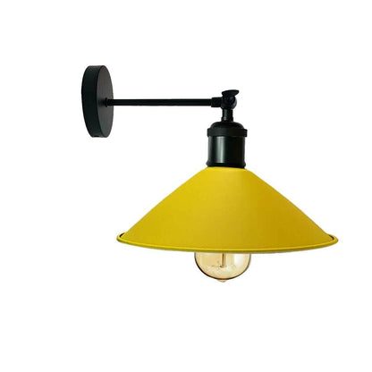 Straight Arm Wall Sconce with Shade – Black or Yellow Brass, E27 - Black, Flat Cone 22 cm Yellow, Without Bulb