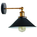Straight Arm Wall Sconce with Shade – Black or Yellow Brass, E27 - Yellow Brass, Flat Cone 22 cm Black Shade Ring, Without Bulb