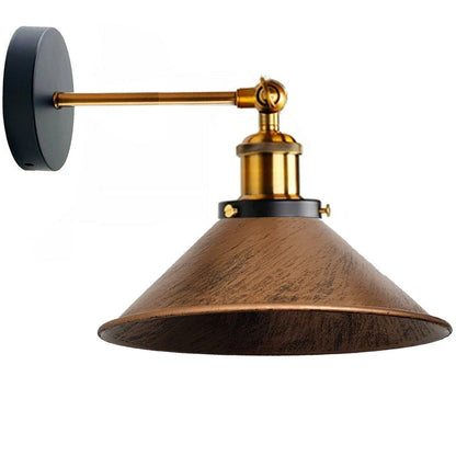 Straight Arm Wall Sconce with Shade – Black or Yellow Brass, E27 - Yellow Brass, Flat Cone 22 cm Brushed Copper, Without Bulb