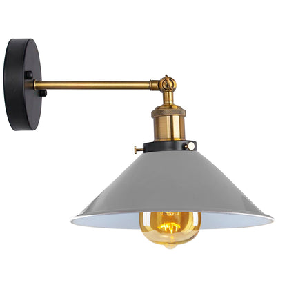 Straight Arm Wall Sconce with Shade – Black or Yellow Brass, E27 - Yellow Brass, Flat Cone 22 cm Grey, Without Bulb