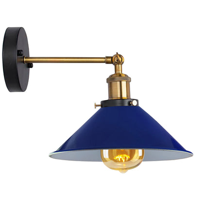 Straight Arm Wall Sconce with Shade – Black or Yellow Brass, E27 - Yellow Brass, Flat Cone 22 cm Navy Blue, Without Bulb