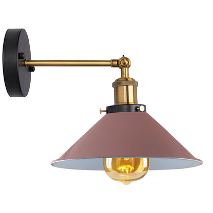 Straight Arm Wall Sconce with Shade – Black or Yellow Brass, E27 - Yellow Brass, Flat Cone 22 cm Pink, Without Bulb
