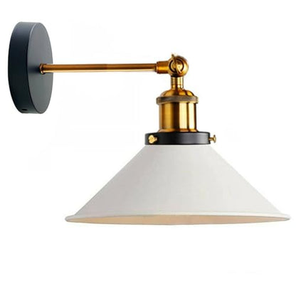 Straight Arm Wall Sconce with Shade – Black or Yellow Brass, E27 - Yellow Brass, Flat Cone 22 cm White, Without Bulb