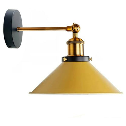 Straight Arm Wall Sconce with Shade – Black or Yellow Brass, E27 - Yellow Brass, Flat Cone 22 cm Yellow, Without Bulb
