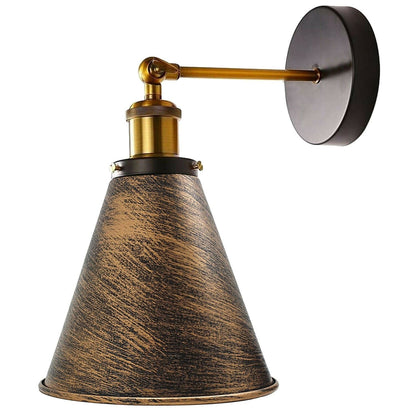 Straight Arm Wall Sconce with Shade – Black or Yellow Brass, E27 - Yellow Brass, Long Cone 18 cm Brushed Copper, Without Bulb