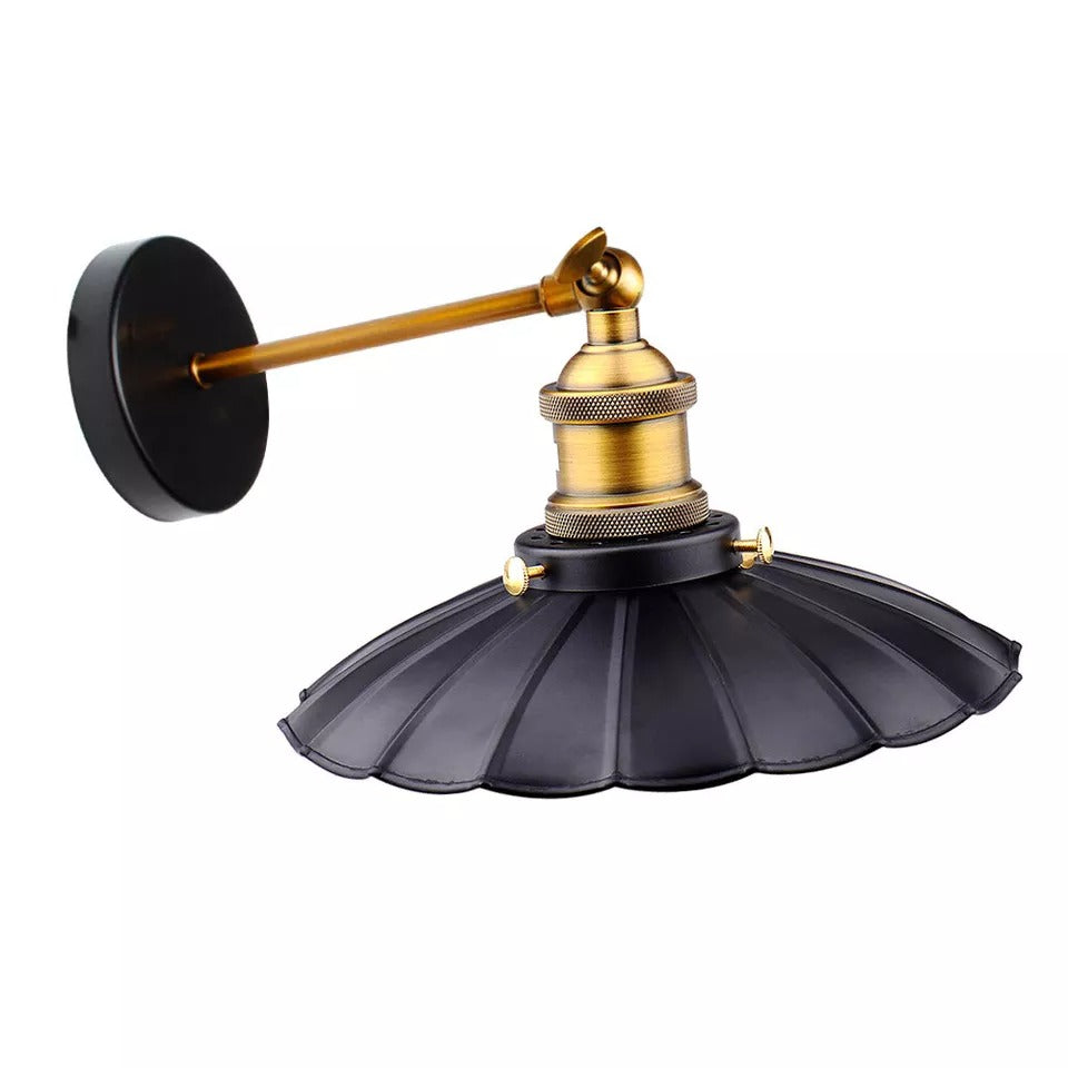 Straight Arm Wall Sconce with Shade – Black or Yellow Brass, E27 - Yellow Brass, Lounge 22 cm Black, Without Bulb