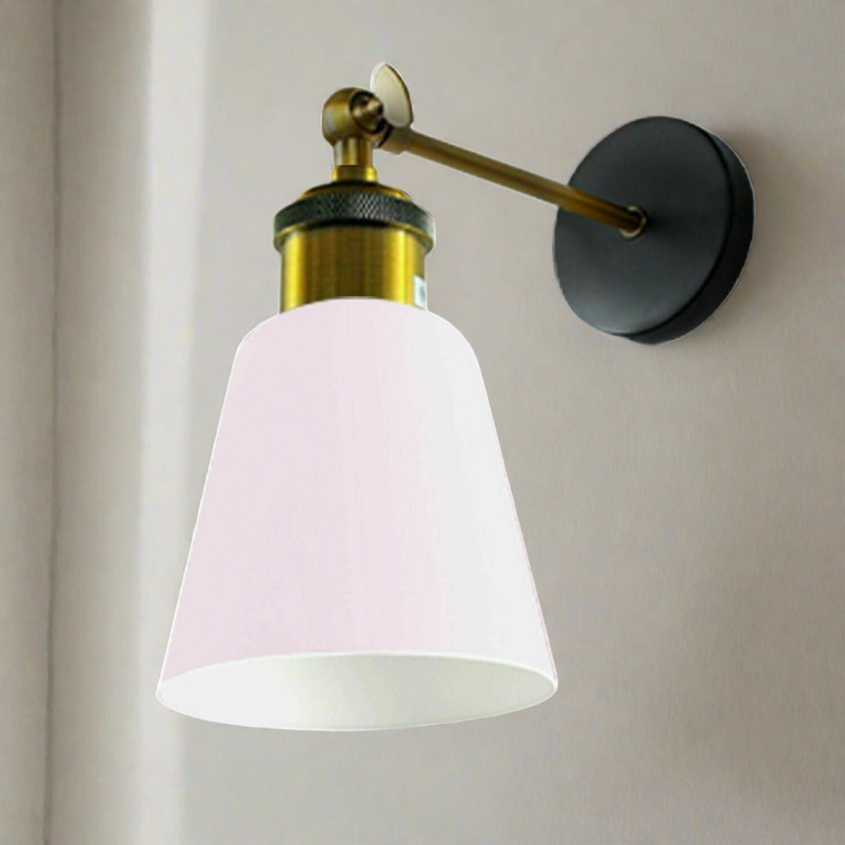 Straight Arm Wall Sconce with Shade – Black or Yellow Brass, E27 - Yellow Brass, Retro Small 15 cm White, Without Bulb