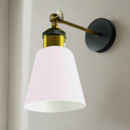 Straight Arm Wall Sconce with Shade – Black or Yellow Brass, E27 - Yellow Brass, Retro Small 15 cm White, Without Bulb