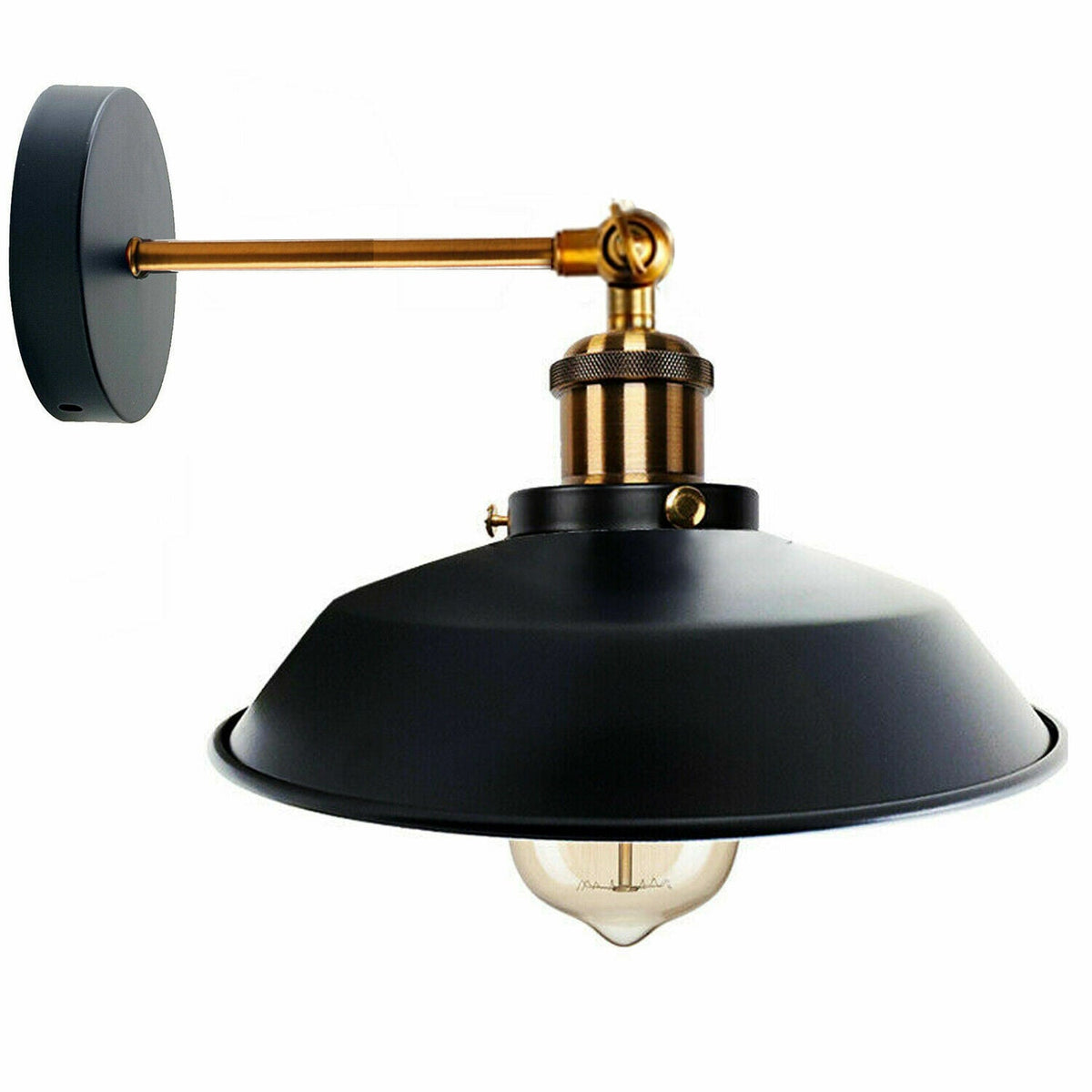 Straight Arm Wall Sconce with Shade – Black or Yellow Brass, E27 - Yellow Brass, Top 26 cm Black, Without Bulb
