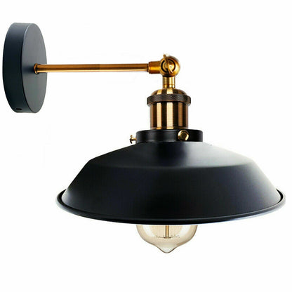 Straight Arm Wall Sconce with Shade – Black or Yellow Brass, E27 - Yellow Brass, Top 26 cm Black, Without Bulb