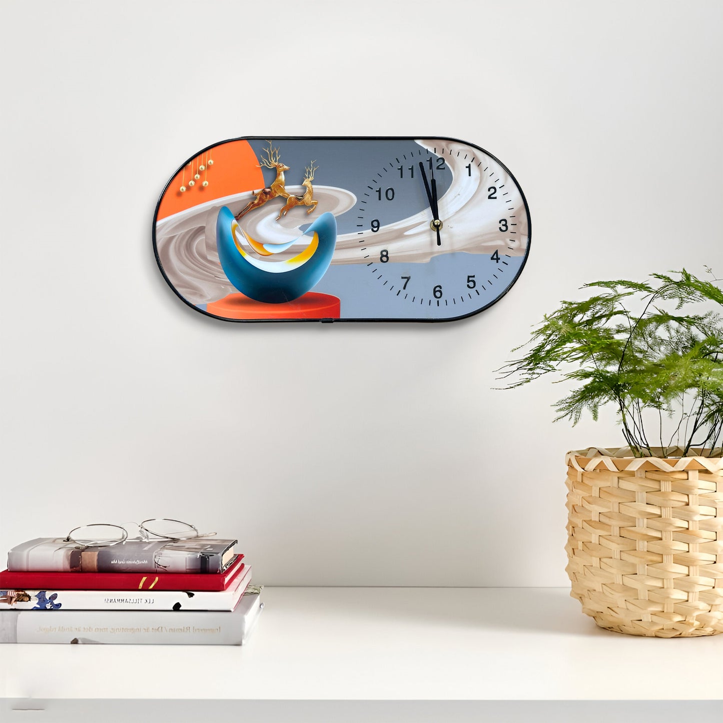 Modern Painted CrysPorcelain Oval Decorative Wall Clock