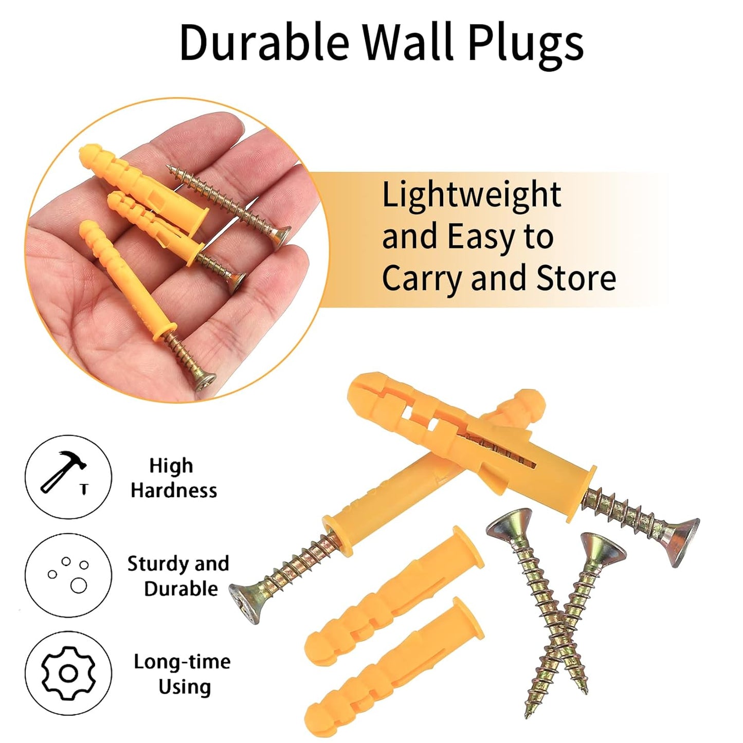 Yellow Wall Plugs and Screws 50pcs – Heavy Duty Raw Fixings for Masonry & Drywall~ 1162