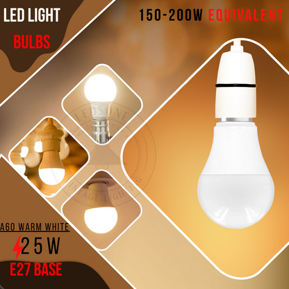 Warm White LED GLS Bulbs – E27 & B22 - E27, 25W, Pack of 6
