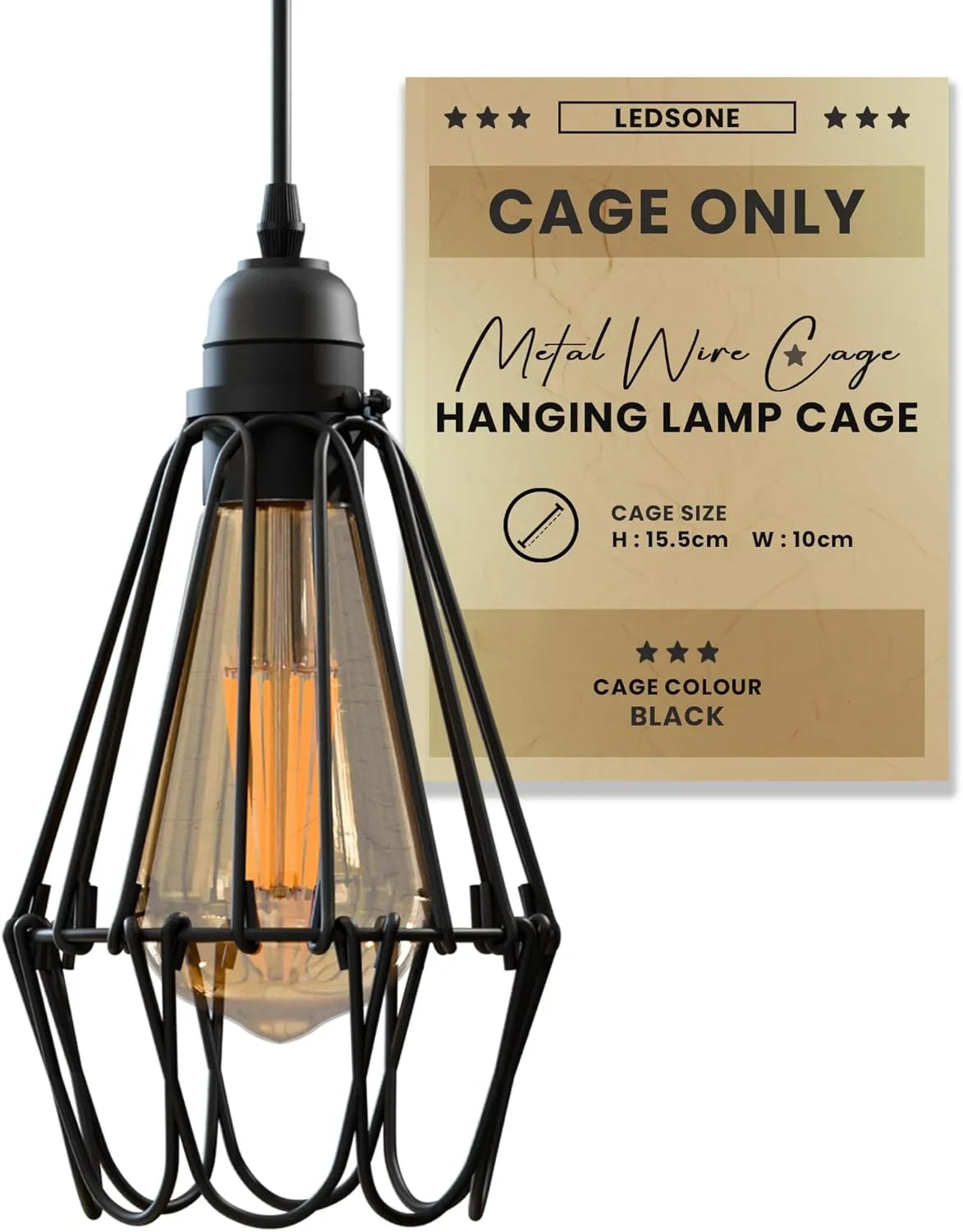 Water Lily Wire Cage Lamp Shade – Black, Red or Rustic Red - Black, Single, Standard