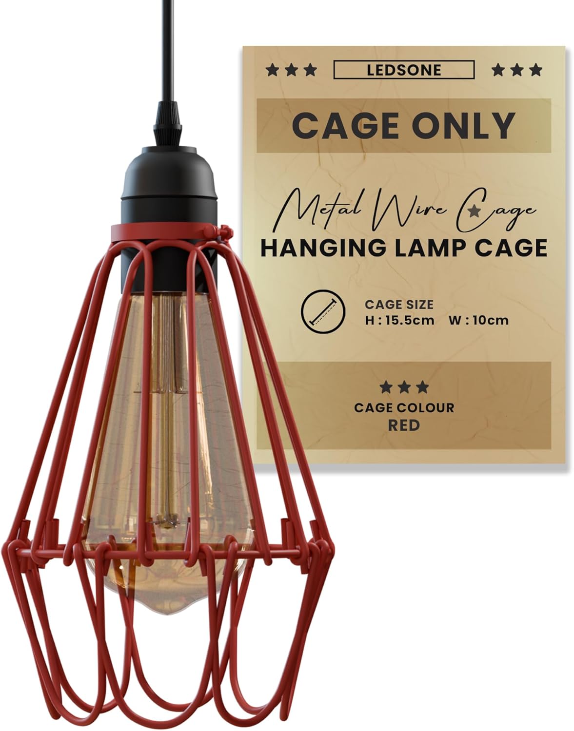 Water Lily Wire Cage Lamp Shade – Black, Red or Rustic Red - Red, Single, Standard