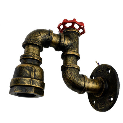 Water Pipe Valve Wall Light – 5 Finishes, E27 - Brushed Brass, No Shade, Without Bulb