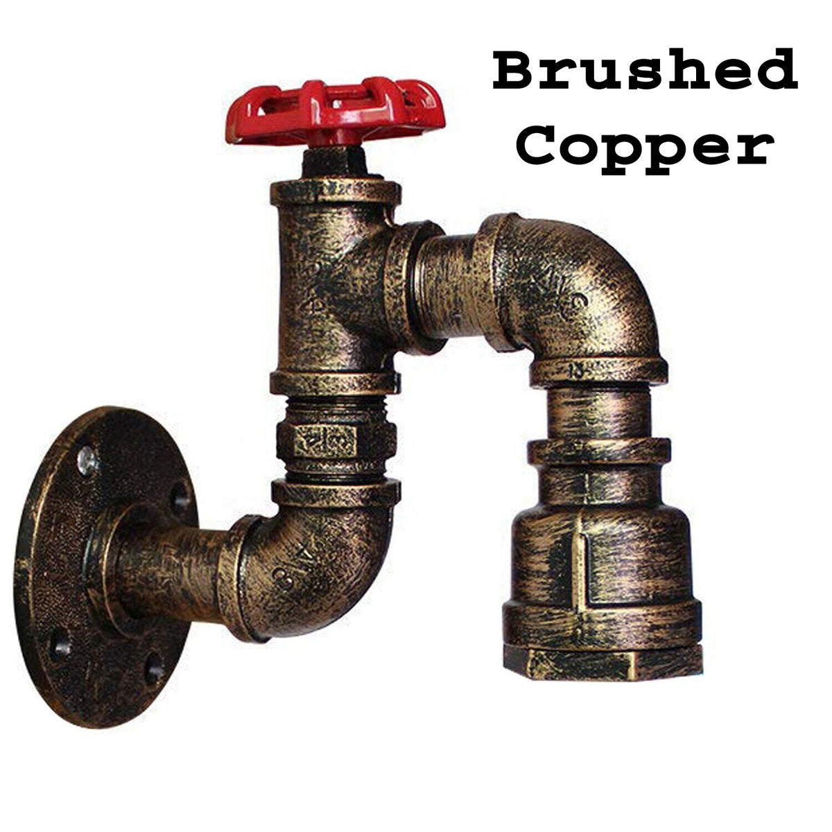 Water Pipe Valve Wall Light – 5 Finishes, E27 - Brushed Copper, No Shade, Without Bulb