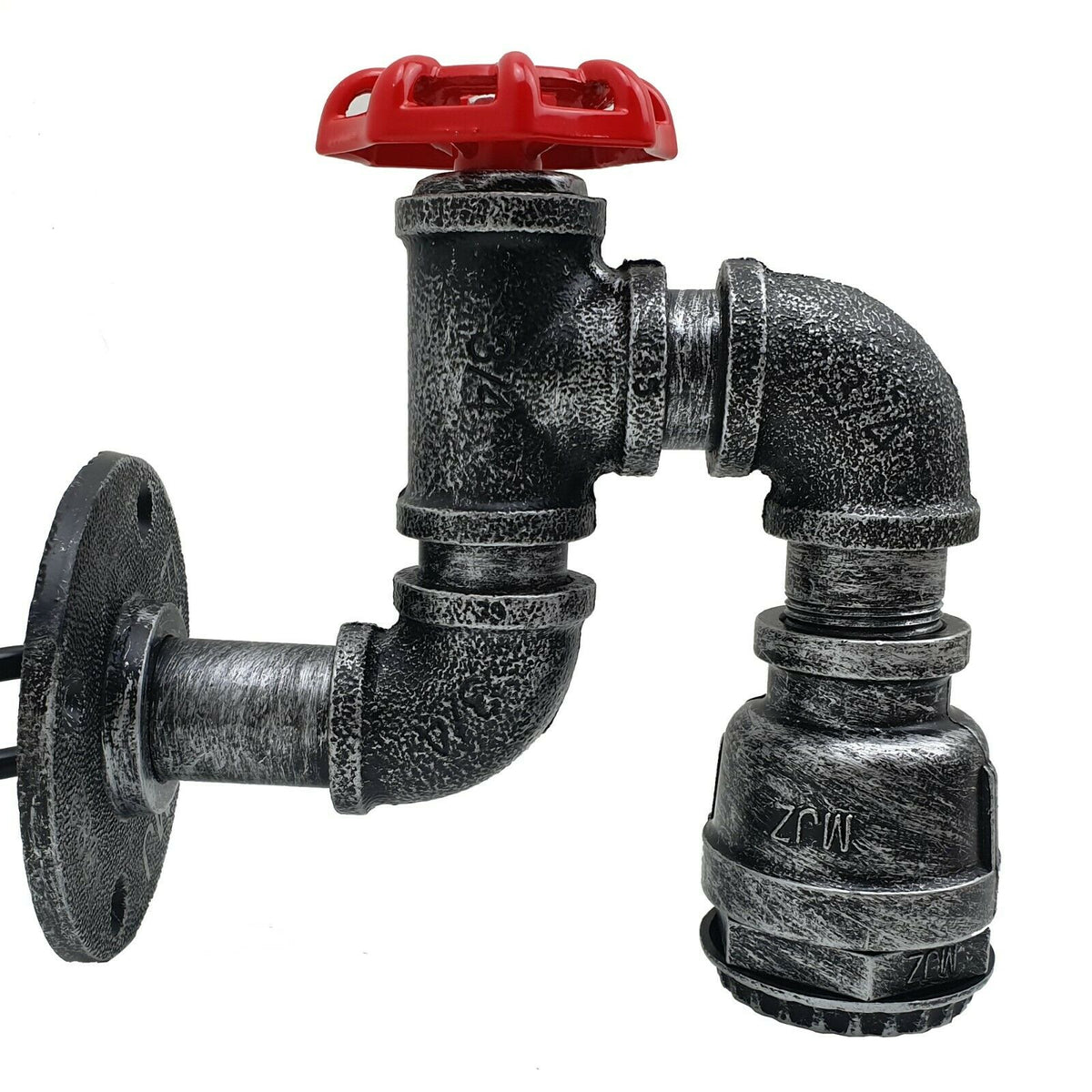 Water Pipe Valve Wall Light – 5 Finishes, E27 - Brushed Silver, No Shade, Without Bulb