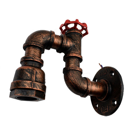 Water Pipe Valve Wall Light – 5 Finishes, E27 - Rustic Red, No Shade, Without Bulb
