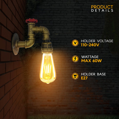 Water Pipe Valve Wall Light – 5 Finishes, E27 - photo 2