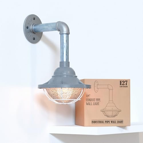 Industrial Galvanised Pipe Wall Light with Shade - photo 10