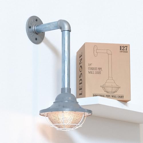Industrial Galvanised Pipe Wall Light with Shade - photo 13
