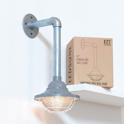 Industrial Galvanised Pipe Wall Light with Shade - photo 13