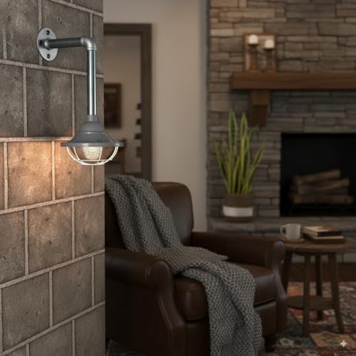 Industrial Galvanised Pipe Wall Light with Shade - photo 14
