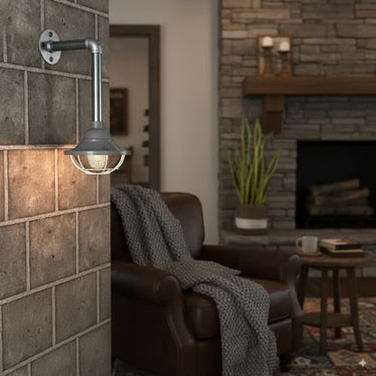 Industrial Galvanised Pipe Wall Light with Shade - photo 14