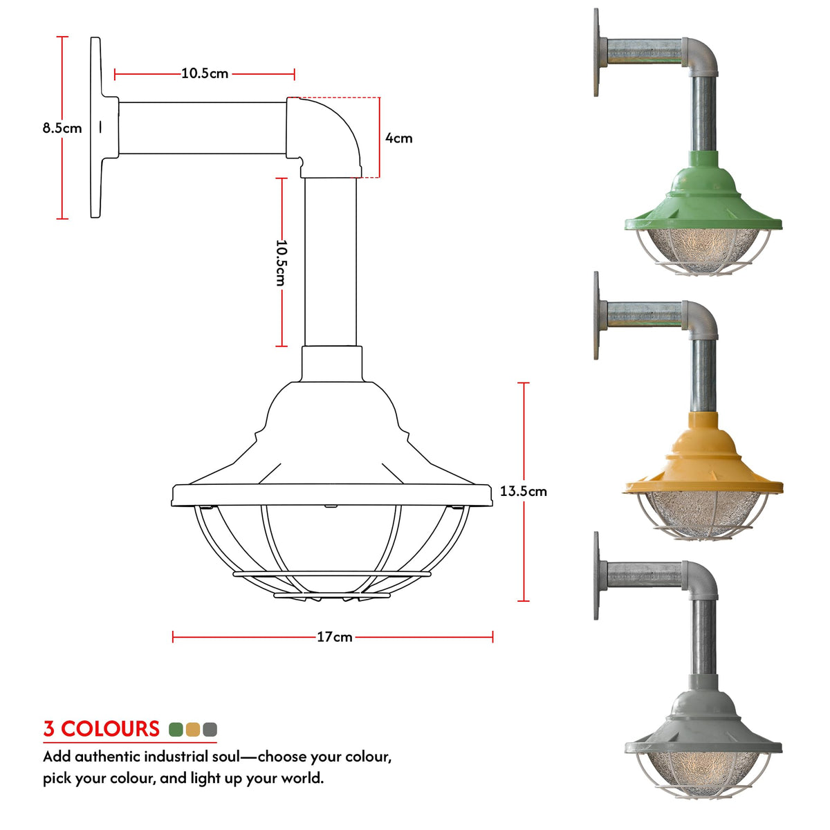 Industrial Galvanised Pipe Wall Light with Shade - photo 2