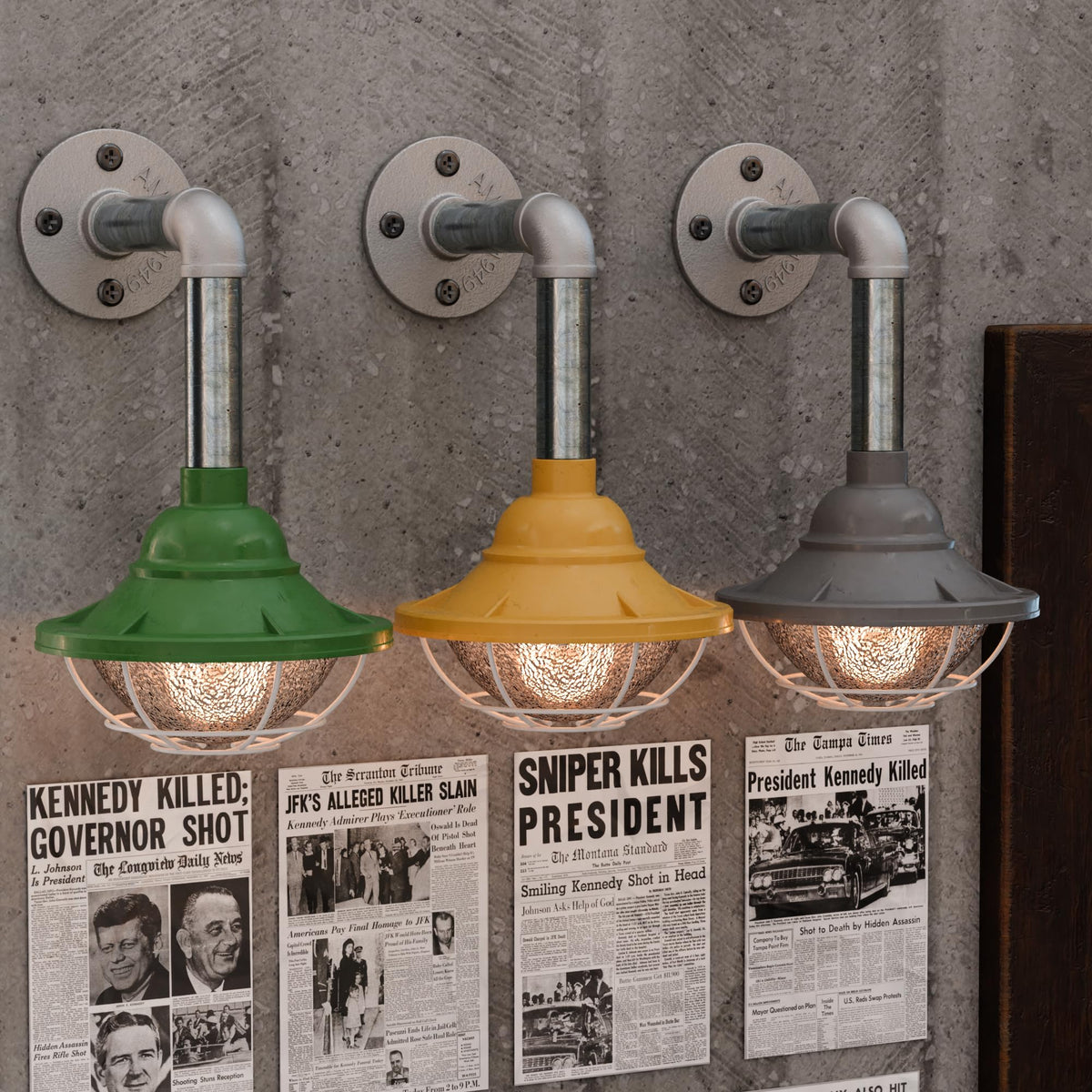 Industrial Galvanised Pipe Wall Light with Shade - photo 4